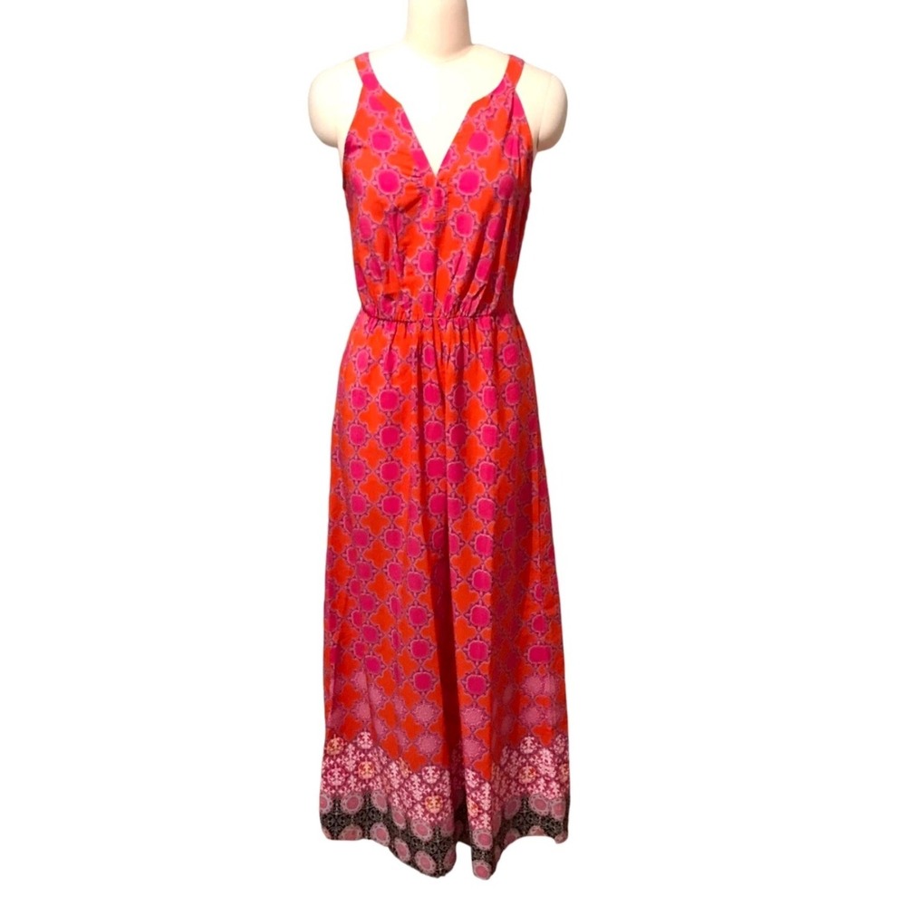 Banana Republic Colorful Geometric Maxi Dress 4 Paisley pink & orange v neck